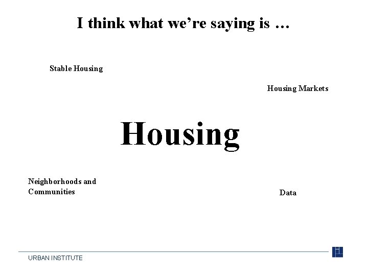 I think what we’re saying is … Stable Housing Markets Housing Neighborhoods and Communities