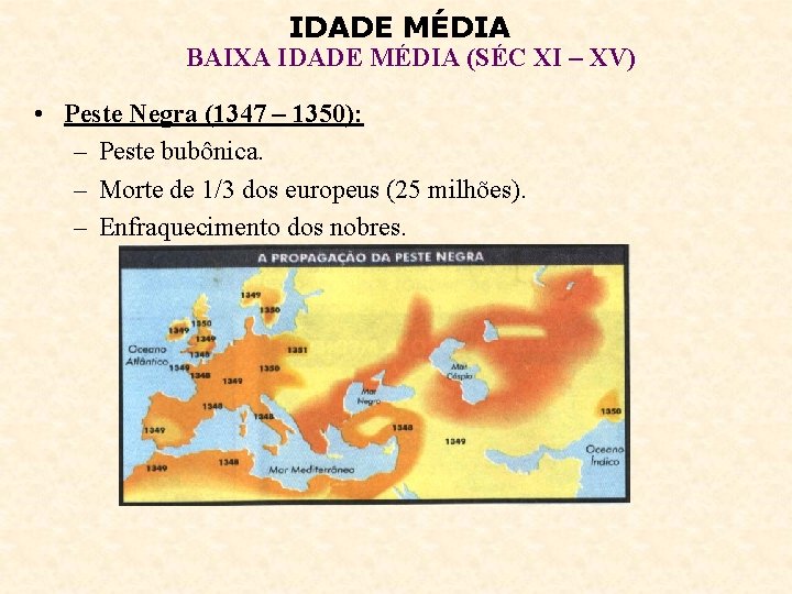 IDADE MÉDIA BAIXA IDADE MÉDIA (SÉC XI – XV) • Peste Negra (1347 –