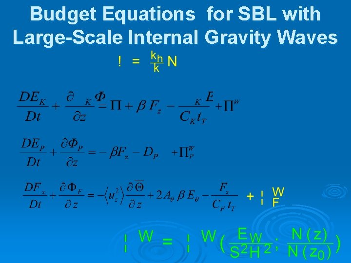 Budget Equations for SBL with Large-Scale Internal Gravity Waves 