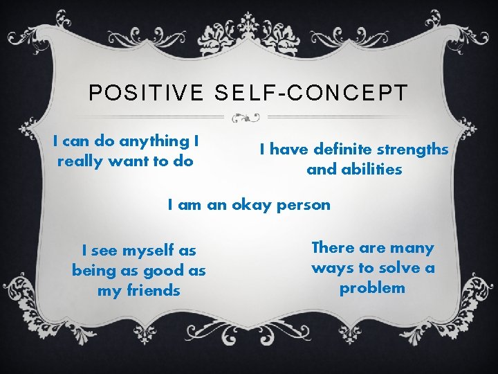 POSITIVE SELF-CONCEPT I can do anything I really want to do I have definite