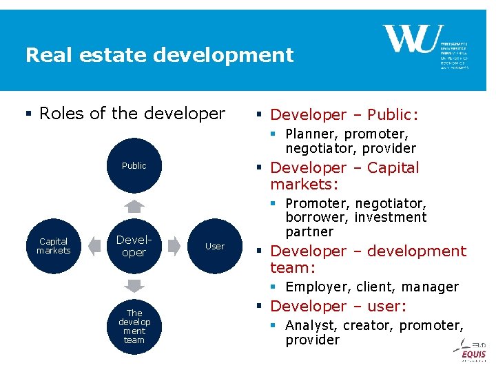 Real estate development § Roles of the developer § Developer – Public: § Planner,