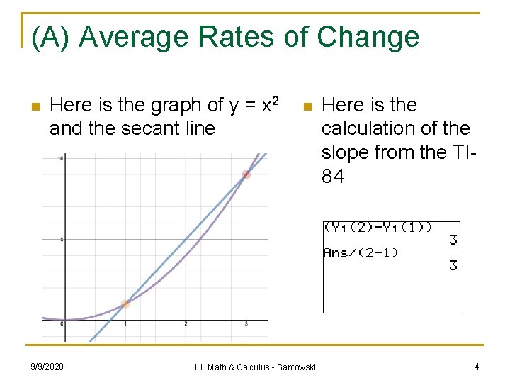 (A) Average Rates of Change n Here is the graph of y = x