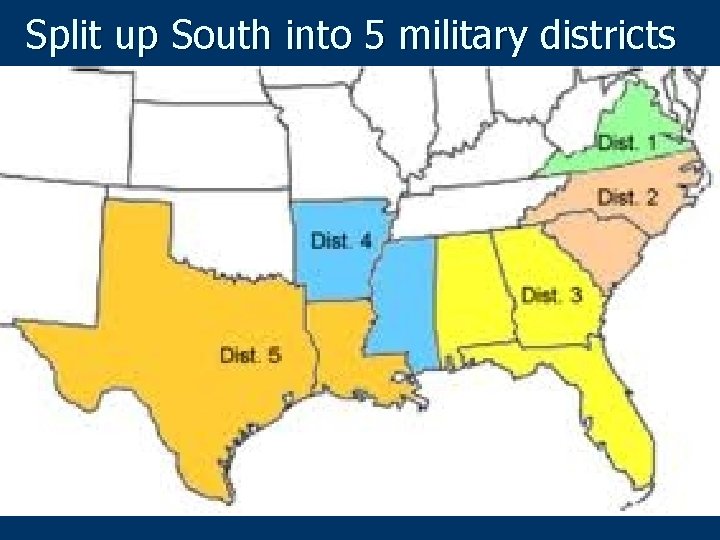 Split up South into 5 military districts 