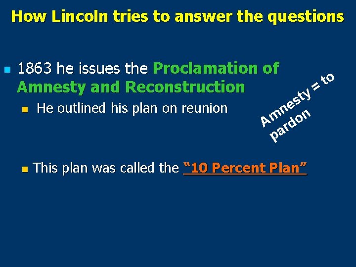 How Lincoln tries to answer the questions n 1863 he issues the Proclamation of