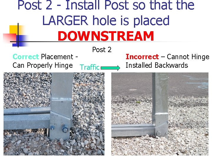 Post 2 - Install Post so that the LARGER hole is placed DOWNSTREAM Post