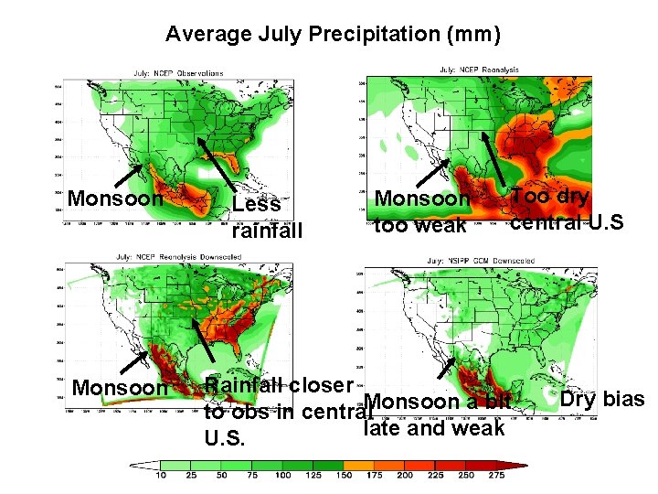 Average July Precipitation (mm) Monsoon Less rainfall Monsoon too weak Too dry central U.