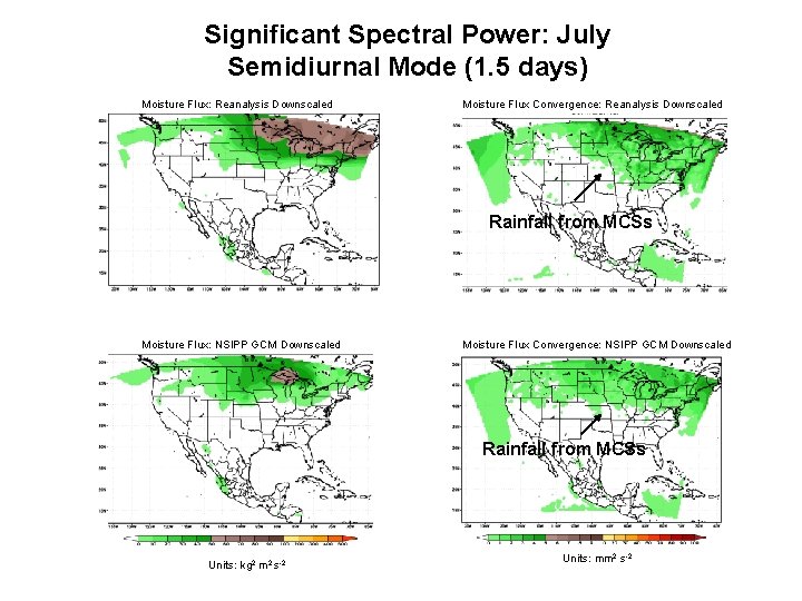 Significant Spectral Power: July Semidiurnal Mode (1. 5 days) Moisture Flux: Reanalysis Downscaled Moisture