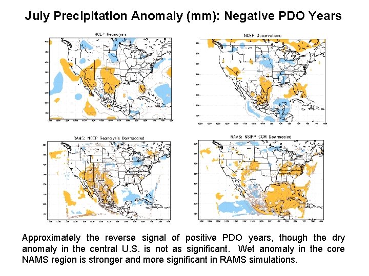 July Precipitation Anomaly (mm): Negative PDO Years Approximately the reverse signal of positive PDO