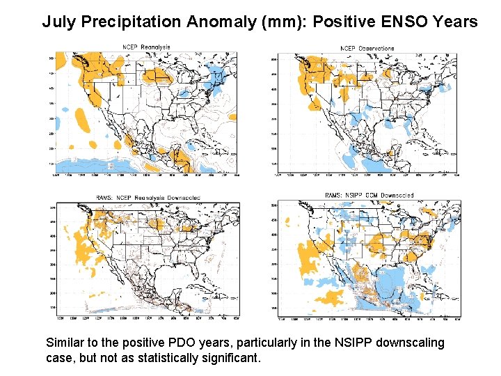 July Precipitation Anomaly (mm): Positive ENSO Years Similar to the positive PDO years, particularly