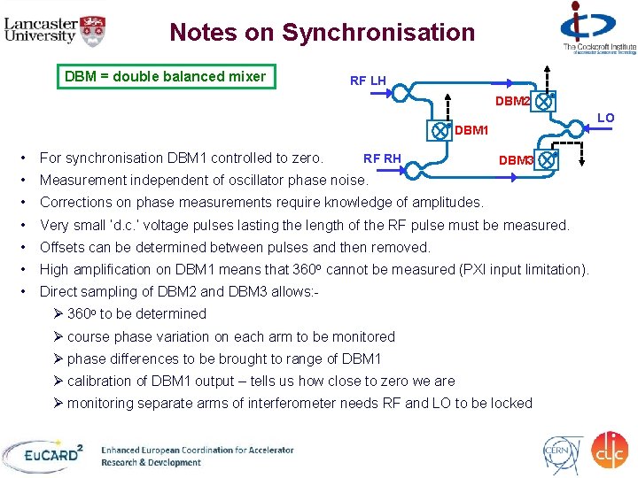 Notes on Synchronisation DBM = double balanced mixer RF LH DBM 2 LO DBM