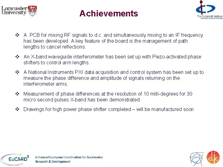 Achievements v A PCB for mixing RF signals to d. c. and simultaneously mixing
