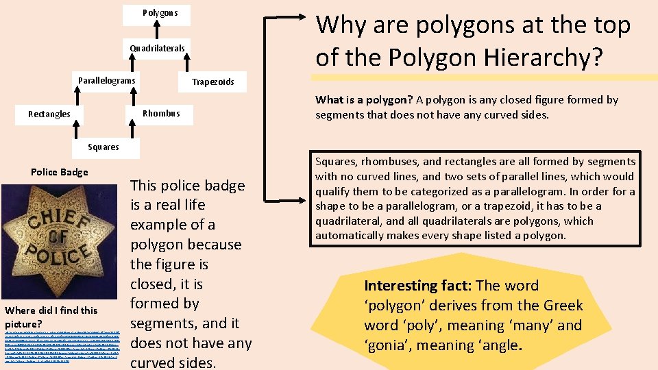 Why are polygons at the top of the Polygon Hierarchy? Polygons Quadrilaterals Parallelograms Trapezoids