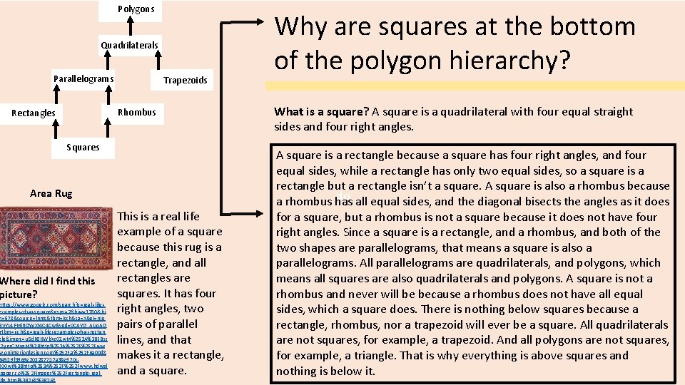 Polygons Quadrilaterals Parallelograms Trapezoids Rhombus Rectangles Squares Area Rug Where did I find this