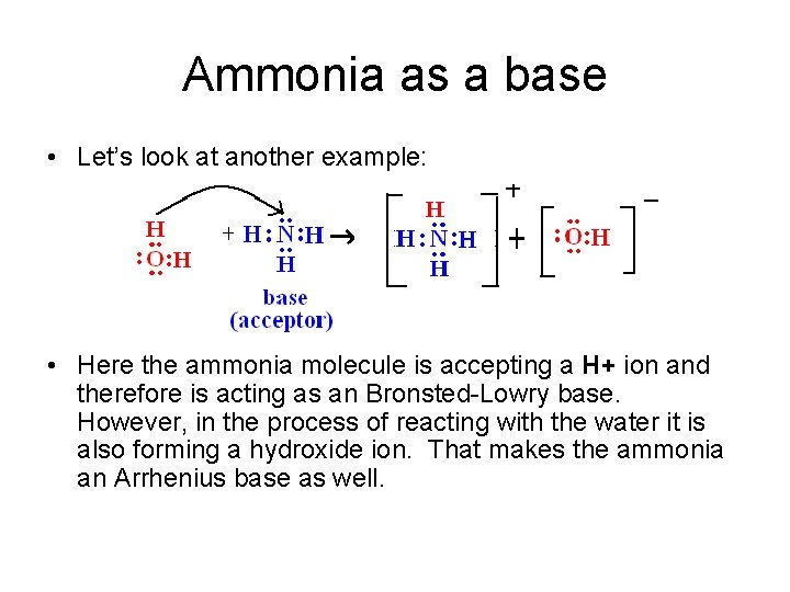 Ammonia as a base • Let’s look at another example: • Here the ammonia