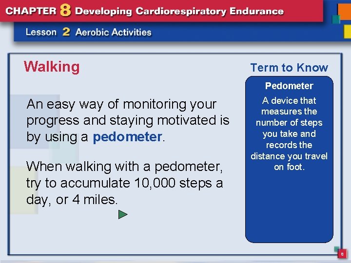 Walking Term to Know Pedometer An easy way of monitoring your progress and staying