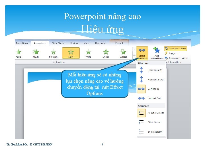 Powerpoint nâng cao Hiệu ứng Mỗi hiệu ứng sẽ có những lựa chọn nâng