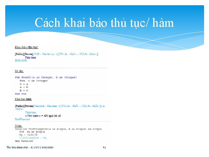 Cách khai báo thủ tục/ hàm Ths Bùi Minh Đức - K. CNTT. ĐHSPHN