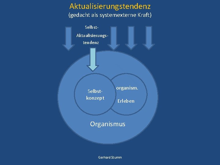 Aktualisierungstendenz (gedacht als systemexterne Kraft) Selbst. Aktualisierungstendenz Selbstkonzept organism. Erleben Organismus Gerhard Stumm 