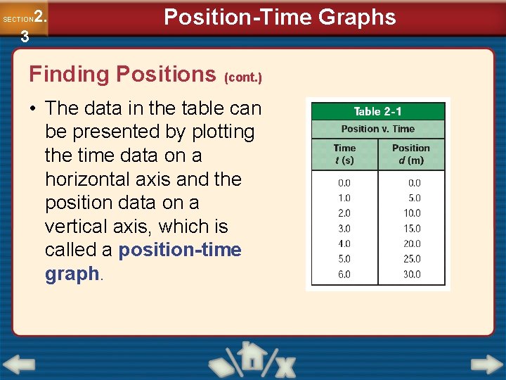 2. SECTION 3 Position-Time Graphs Finding Positions (cont. ) • The data in the