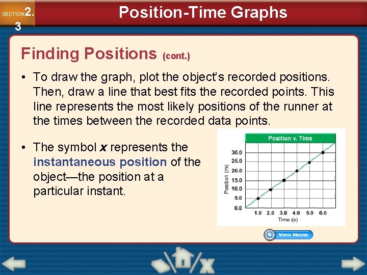 2. SECTION 3 Position-Time Graphs Finding Positions (cont. ) • To draw the graph,