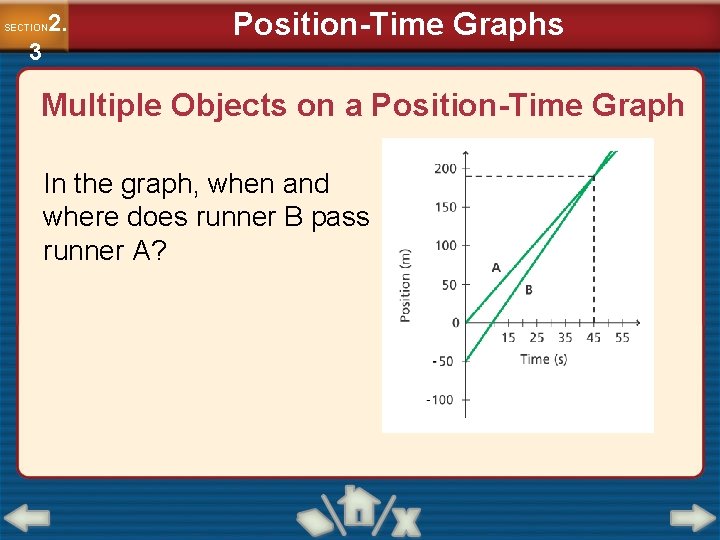 2. SECTION 3 Position-Time Graphs Multiple Objects on a Position-Time Graph In the graph,