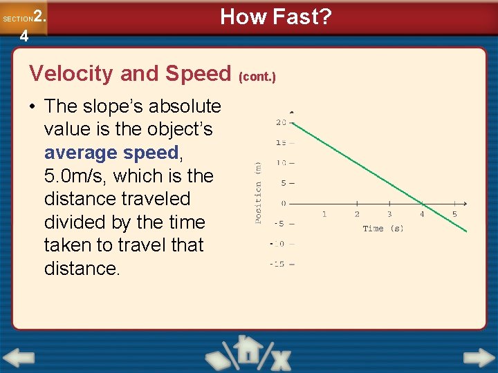 2. SECTION 4 How Fast? Velocity and Speed (cont. ) • The slope’s absolute