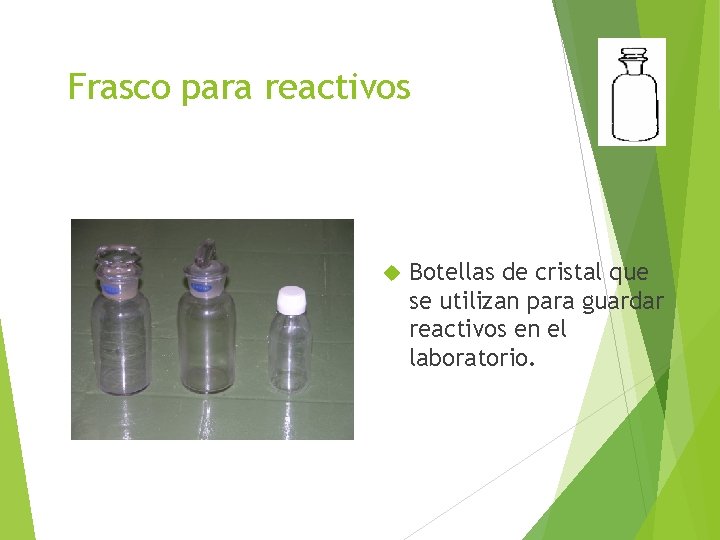 Frasco para reactivos Botellas de cristal que se utilizan para guardar reactivos en el