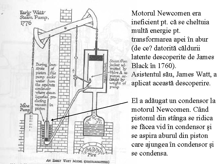 Motorul Newcomen era ineficient pt. că se cheltuia multă energie pt. transformarea apei în