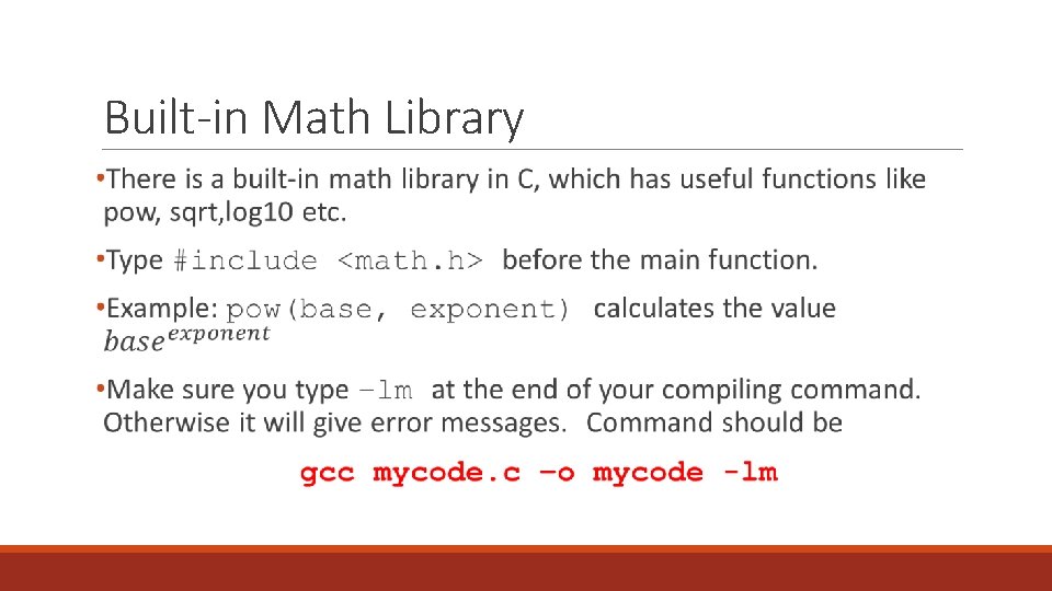 Built-in Math Library 