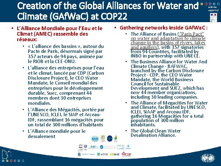 Creation of the Global Alliances for Water and Climate (GAf. Wa. C) at COP