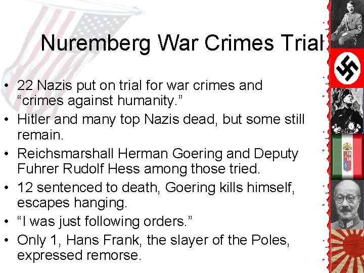 Nuremberg War Crimes Trial • 22 Nazis put on trial for war crimes and Nuremberg War Crimes Trial • 22 Nazis put on trial for war crimes and