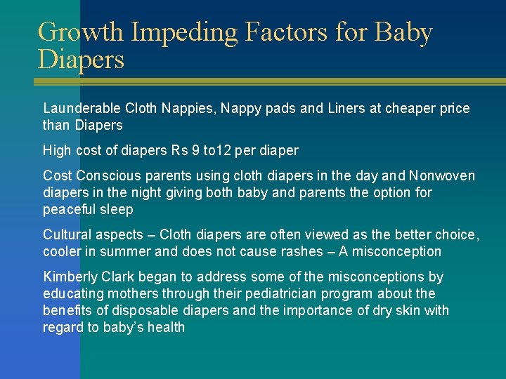 Growth Impeding Factors for Baby Diapers Launderable Cloth Nappies, Nappy pads and Liners at