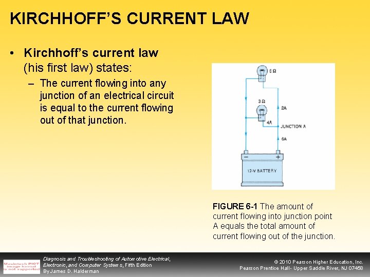 KIRCHHOFF’S CURRENT LAW • Kirchhoff’s current law (his first law) states: – The current