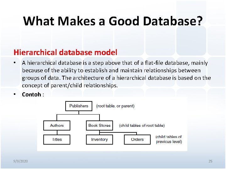 What Makes a Good Database? Hierarchical database model • A hierarchical database is a