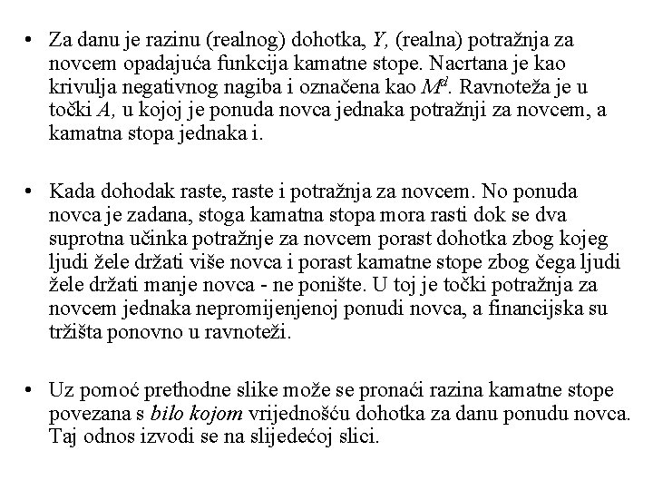  • Za danu je razinu (realnog) dohotka, Y, (realna) potražnja za novcem opadajuća