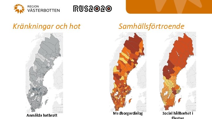 Kränkningar och hot Anmälda hatbrott Samhällsförtroende Medborgardialog Social hållbarhet i 