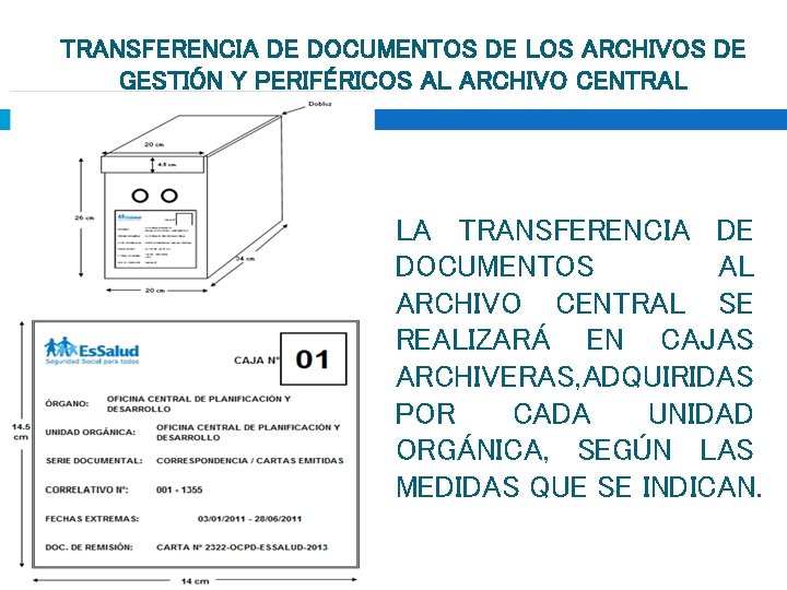 TRANSFERENCIA DE DOCUMENTOS DE LOS ARCHIVOS DE GESTIÓN Y PERIFÉRICOS AL ARCHIVO CENTRAL LA