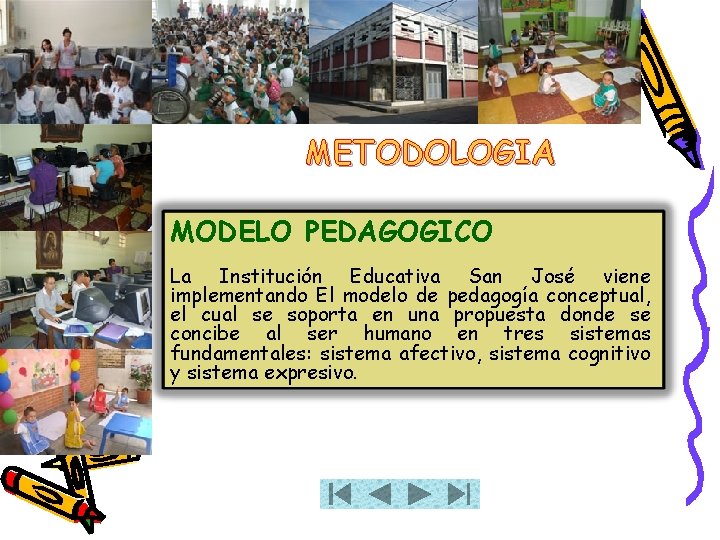 METODOLOGIA MODELO PEDAGOGICO La Institución Educativa San José viene implementando El modelo de pedagogía