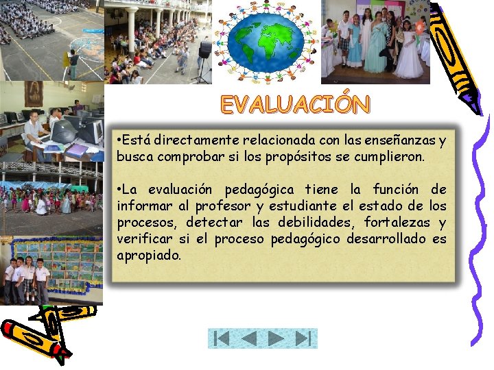 EVALUACIÓN • Está directamente relacionada con las enseñanzas y busca comprobar si los propósitos