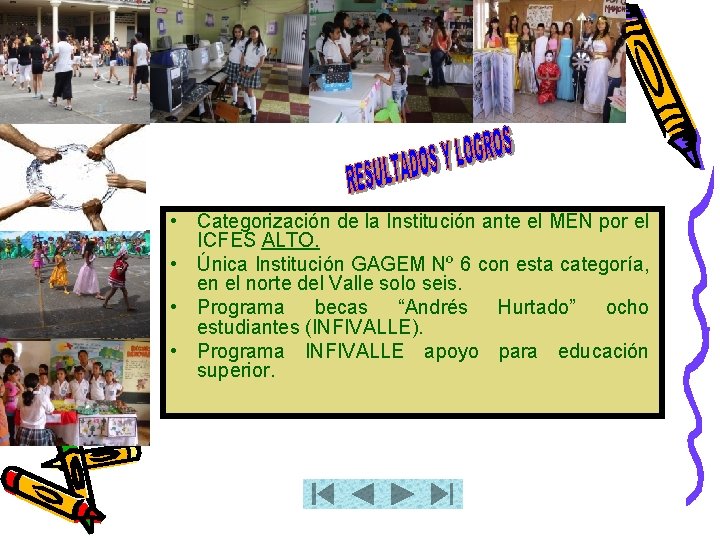  • Categorización de la Institución ante el MEN por el ICFES ALTO. •