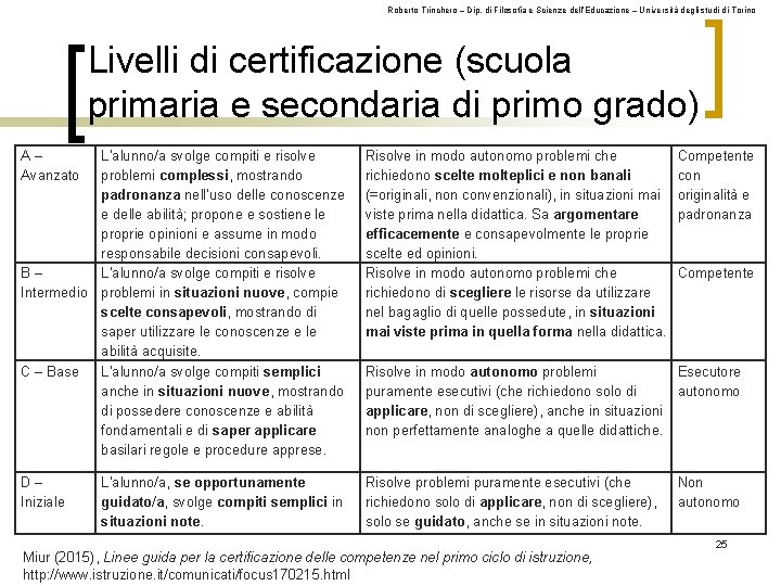 Roberto Trinchero – Dip. di Filosofia e Scienze dell’Educazione – Università degli studi di