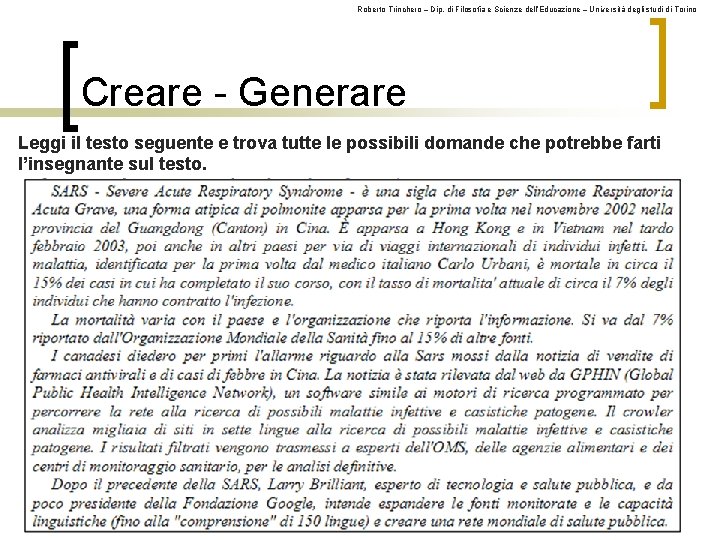 Roberto Trinchero – Dip. di Filosofia e Scienze dell’Educazione – Università degli studi di