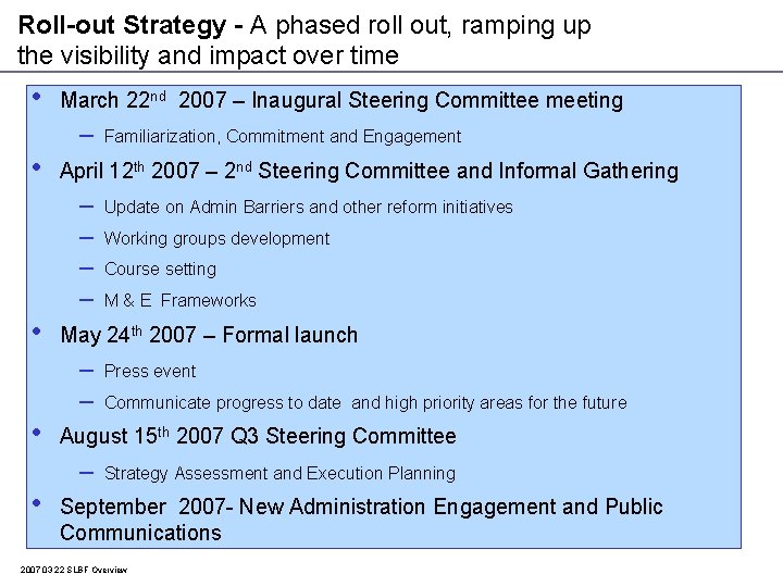 Roll-out Strategy - A phased roll out, ramping up the visibility and impact over