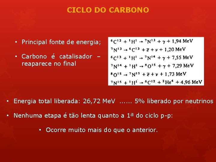 CICLO DO CARBONO • Principal fonte de energia; • Carbono é catalisador – reaparece