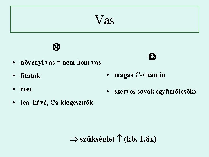 Vas • növényi vas = nem hem vas • fitátok • magas C-vitamin •