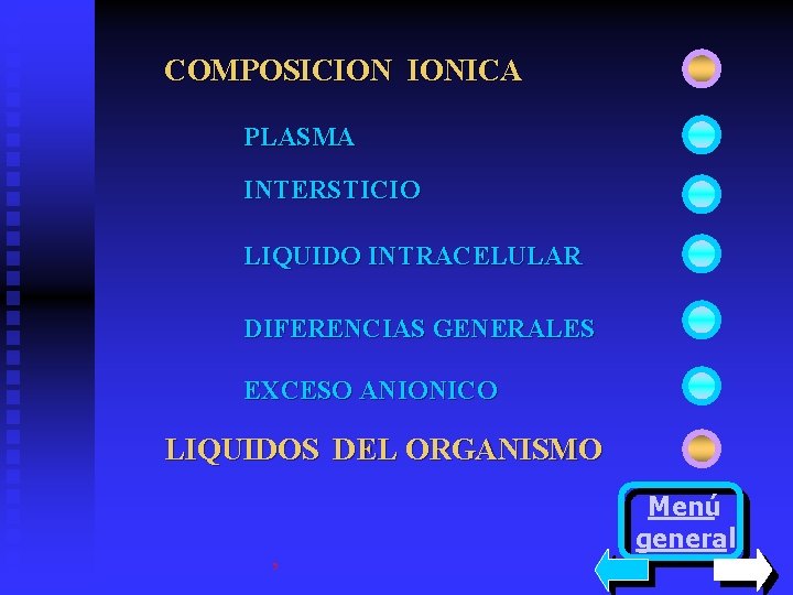 COMPOSICION IONICA PLASMA INTERSTICIO LIQUIDO INTRACELULAR DIFERENCIAS GENERALES EXCESO ANIONICO LIQUIDOS DEL ORGANISMO ,