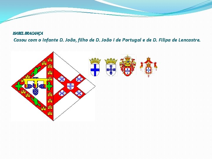 ISABEL BRAGANÇA Casou com o Infante D. João, filho de D. João I de