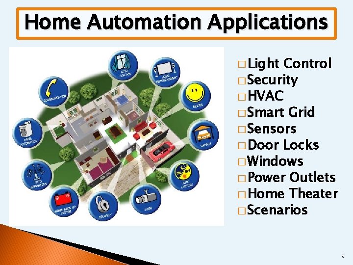 Home Automation Applications � Light Control � Security � HVAC � Smart Grid �