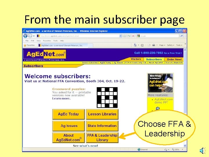 From the main subscriber page Choose FFA & Leadership 