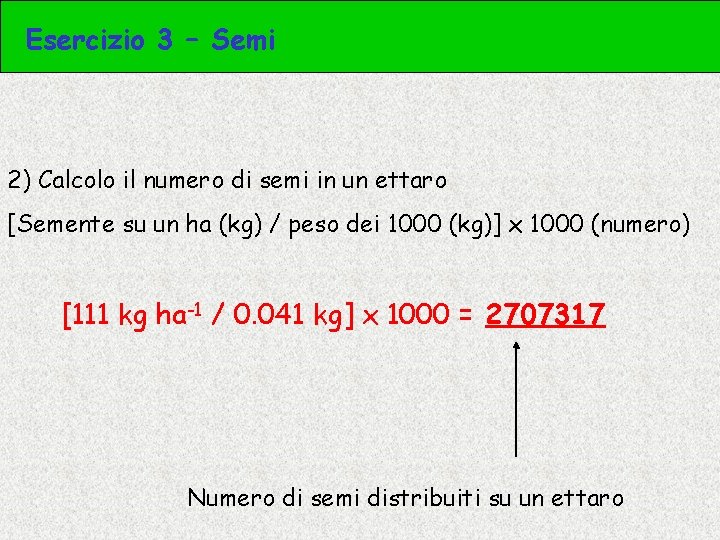 Esercizio 3 – Semi 2) Calcolo il numero di semi in un ettaro [Semente